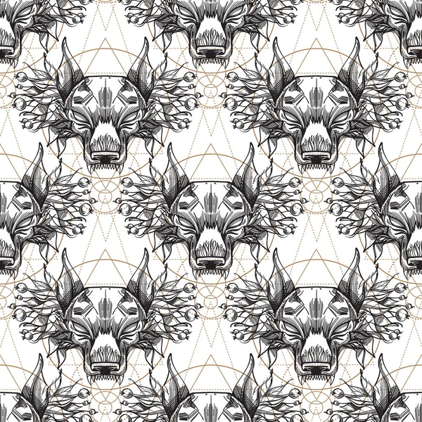 Muzzle of the wolf is a seamless pattern