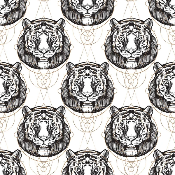 Muzzle of the tiger seamless pattern — Stock Vector