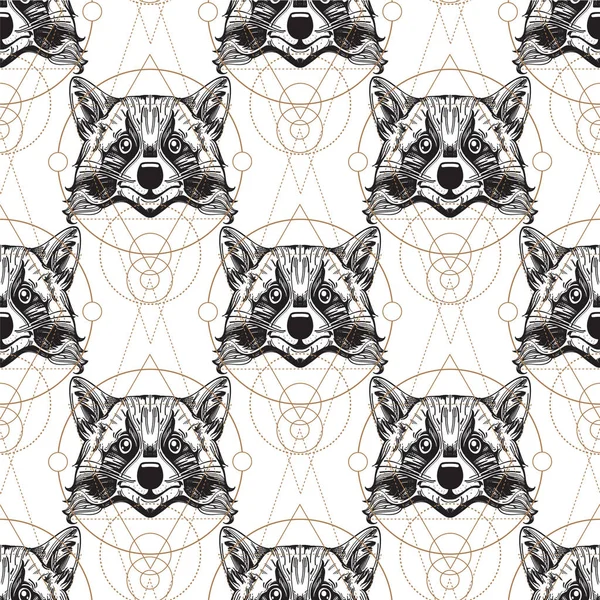 Raccoon muzzles seamless pattern — Stock Vector