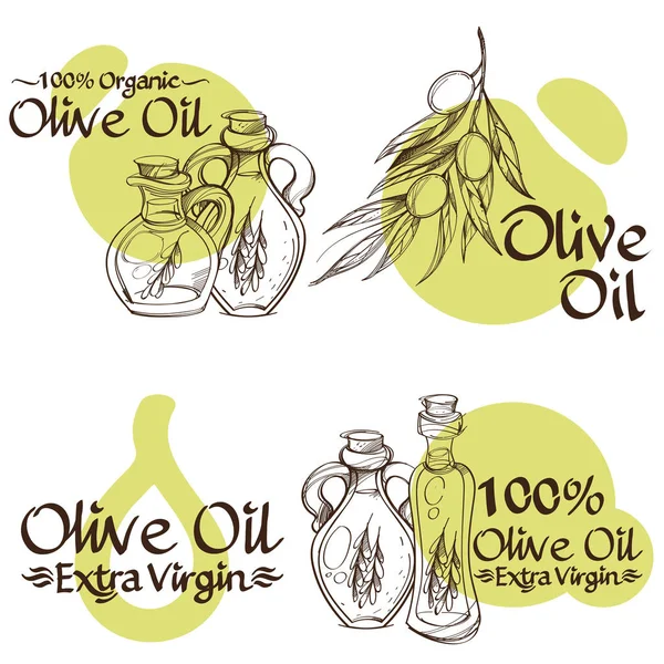 Olive grenar och flaskor — Stock vektor