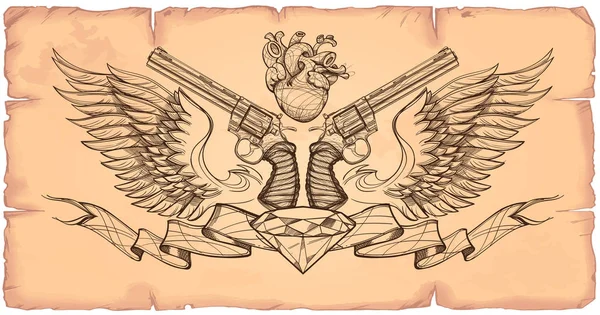 Контурне зображення двох револьверів — стоковий вектор