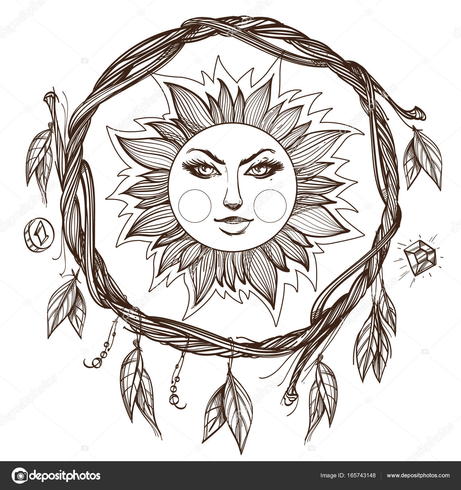 Сун. Винтажный Стилизованный Набросок Векторное Изображение.