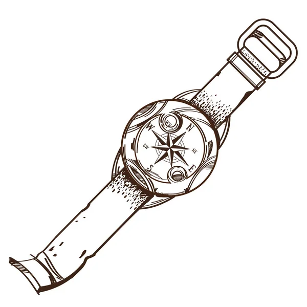 Obrysový obrázek zápěstí kompas. — Stockový vektor