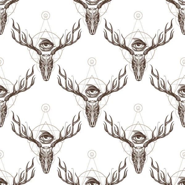 Pattern from outline deer skulls — Stock Vector