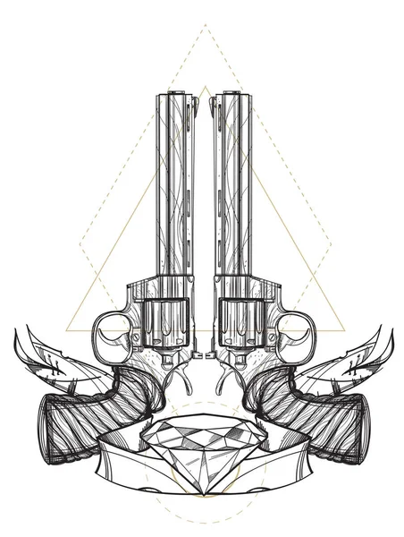 Image de contour de deux revolvers — Image vectorielle