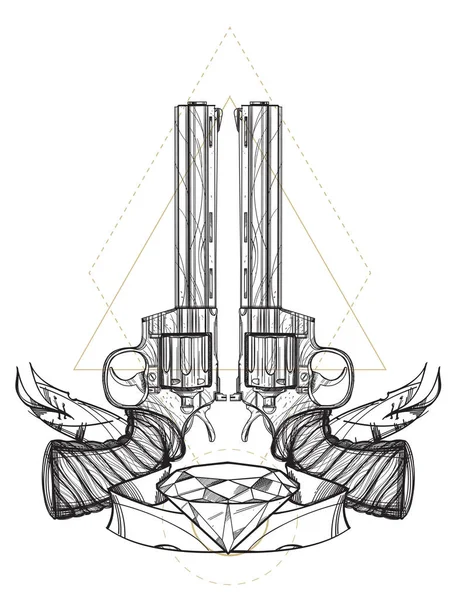 Immagine di contorno di due revolver — Vettoriale Stock