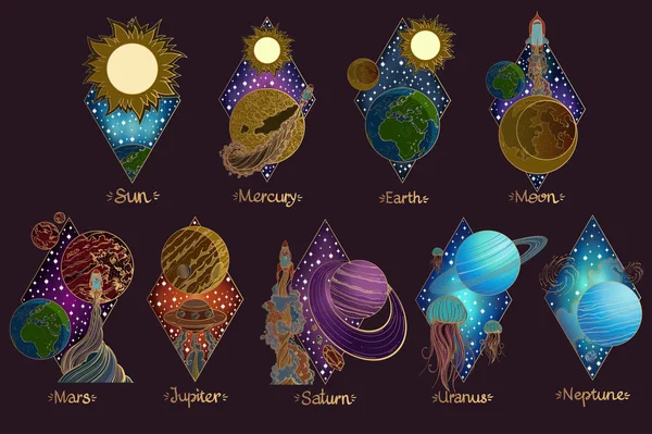 Planetas del sistema solar ilustración . — Vector de stock