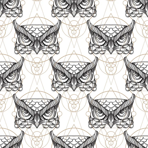 Muzzle of an owl seamless pattern — Stock Vector