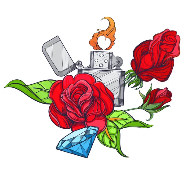 Вінтажне блискавка з трояндами — стоковий вектор