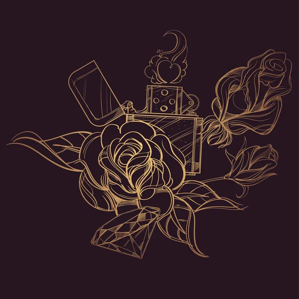Zippo vintage aux roses — Image vectorielle