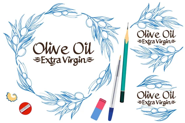 Marcos redondos de ramas de olivo — Vector de stock
