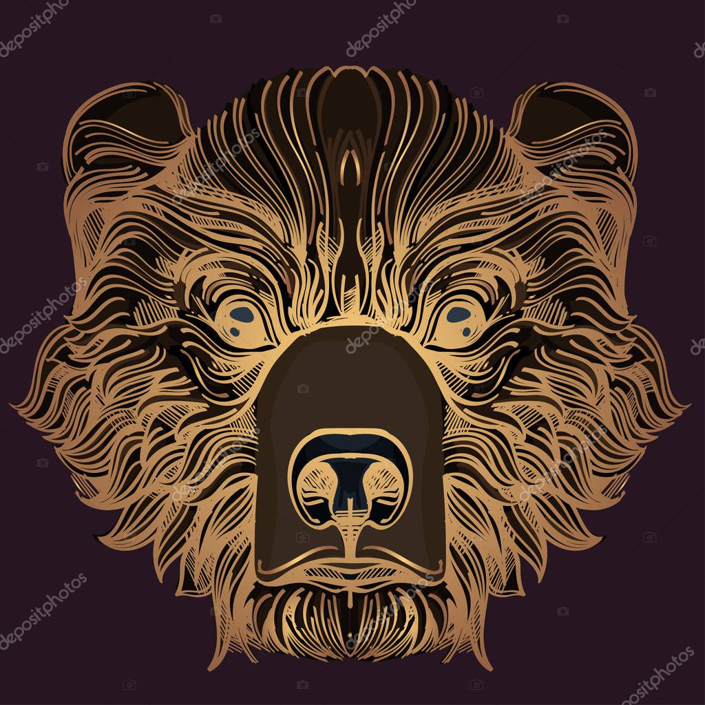 Muzzle bear illustration for creating sketches of tattoos, printing on clothes, design of posters and leaflets.