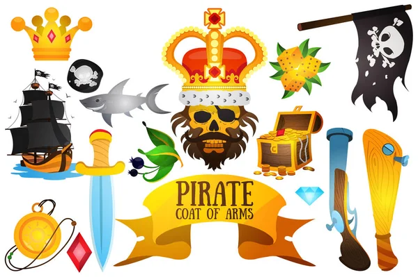 Set illustrations with pirate attributes — Stock Vector