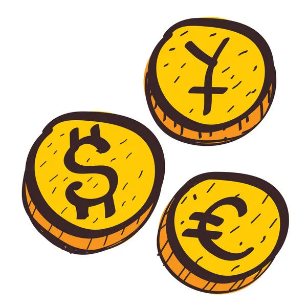 Monedas con símbolos de moneda extranjera — Vector de stock