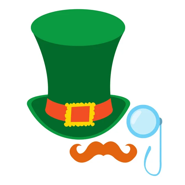 Sombrero verde, bigote rojo y un monóculo — Vector de stock