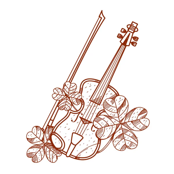 Скрипка с четырехлистным клевером . — стоковый вектор