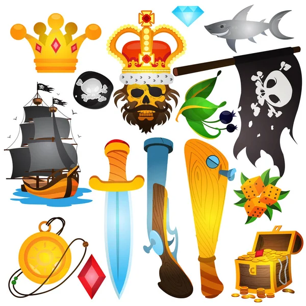 Definir ilustrações com atributos piratas — Vetor de Stock
