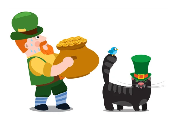 Człowiek z puli złota i czarny kot — Wektor stockowy