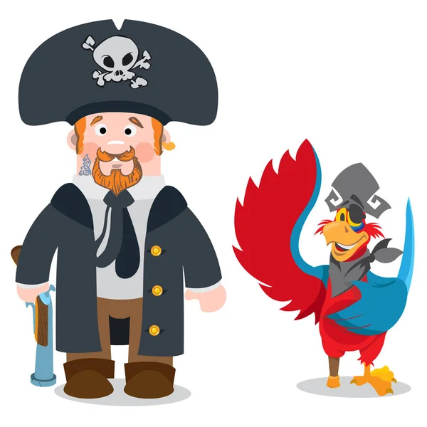 海賊の船長とオウム. — ストックベクタ