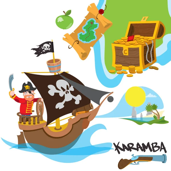Ställ in illustrationer med pirat attribut — Stock vektor