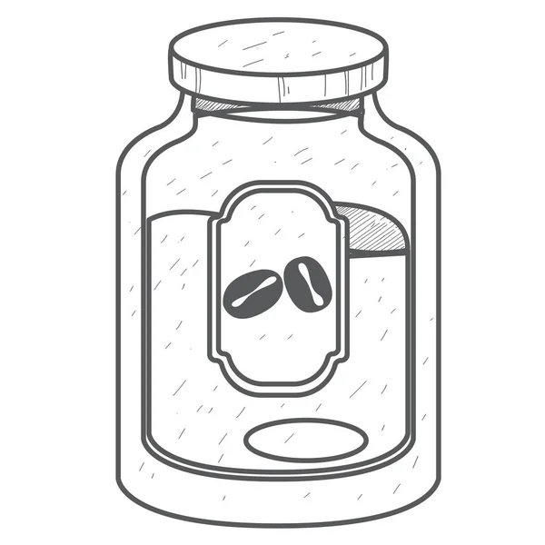 Pot en verre du logo de café moulu, dessin de contour , — Image vectorielle