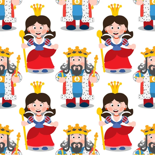 Patroon met cartoon koning en koningin. — Stockvector