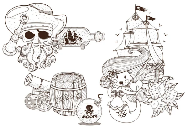 Conjunto de artículos pirateados — Vector de stock