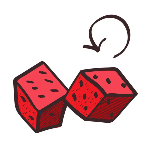 Rode dobbelstenen icoon met een zwarte omtrek — Stockvector