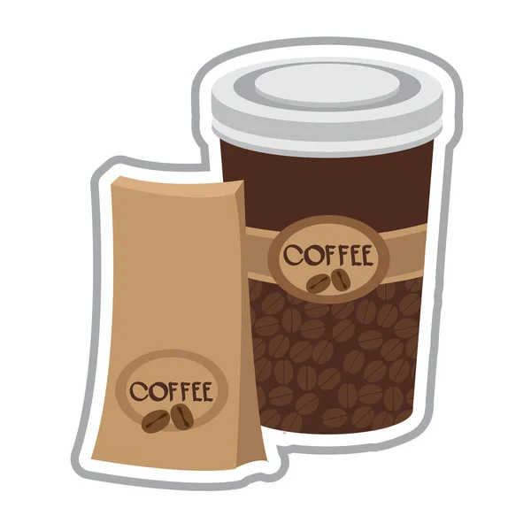 Paquete y taza de café — Vector de stock