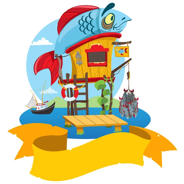 Hut on stilts near the rive — Stock Illustration Hut on stilts near the rive Royalty Free Stock Illustrations