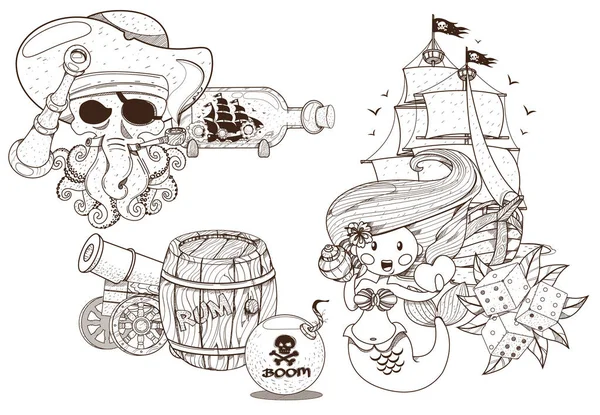Набор пиратских предметов — стоковый вектор