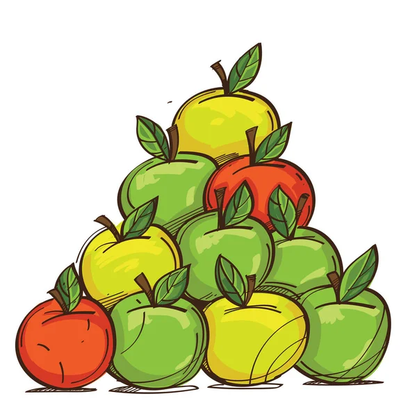 Montón de manzanas frescas — Vector de stock