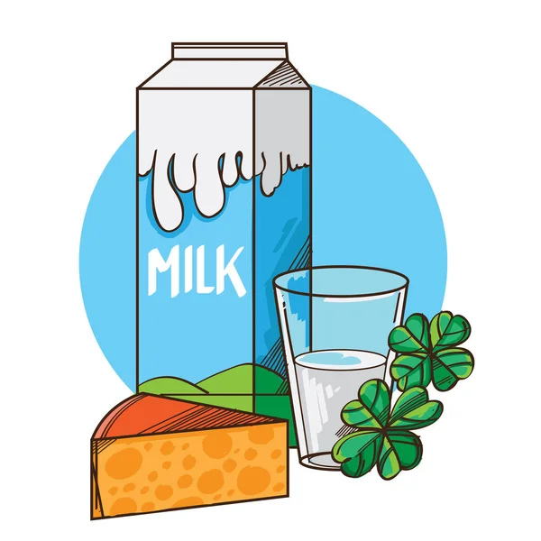 Sklenice mléka s kouskem sýra — Stockový vektor