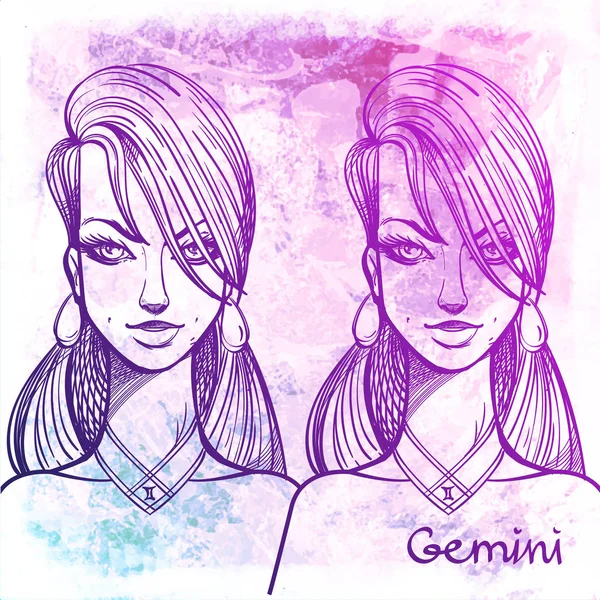 Muchacha signo del zodiaco Géminis . — Vector de stock