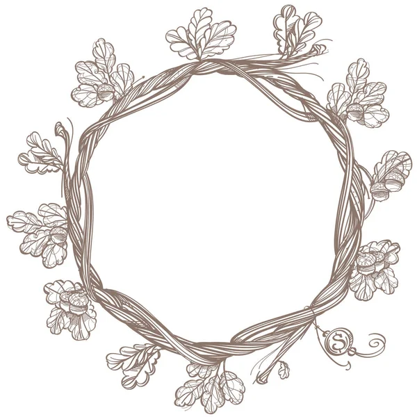 Round frame of oak branches — Stock Vector