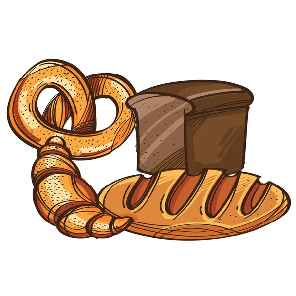 Juego de pan, pretzel, croissant — Archivo Imágenes Vectoriales