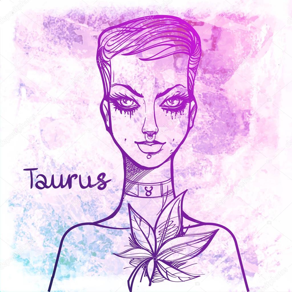 Girl zodiac sign Taurus. — Stock Vector © filkusto #165956930