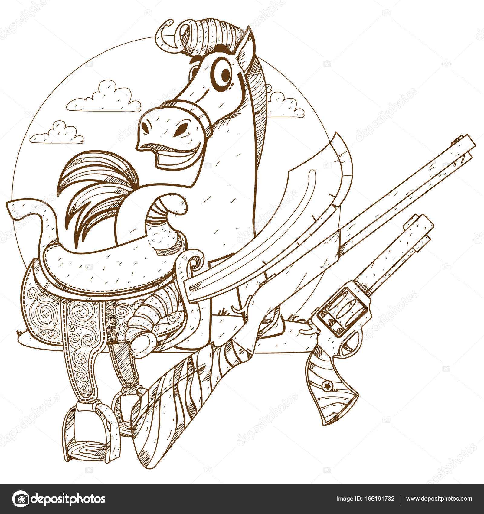 Disegno da colorare di assieme — Vettoriale Stock Cavallo Illustrazione per la colorazione di libri per bambini di profilo — Vettoriali di filkusto