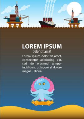 Çizgi film ahtapot ve madencilik platformlar poster