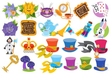 Alice in Wonderland icons set clipart