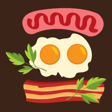 Breakfast, fried eggs, sausage vector Breakfast, fried eggs, sausage vector