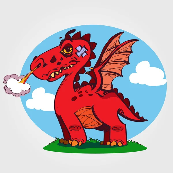 Fada dragão vermelho ilustração . — Vetor de Stock