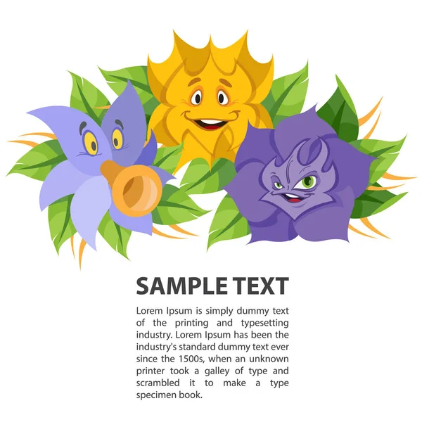 Fleurs légendaires personnages souriants — Image vectorielle