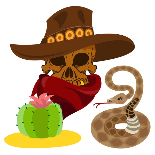 Skull in a hat. Wild West theme — Stock Vector