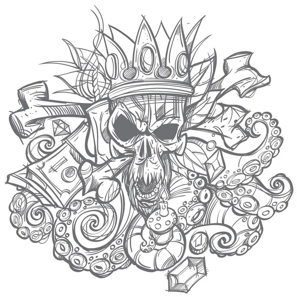 Illustration avec un crâne dans la couronne — Image vectorielle