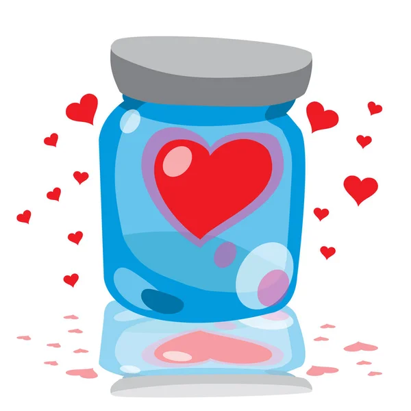 Drawing glass jar with clogged hearts — Stock Vector