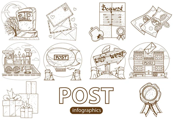 Iconos de tema de correo antiguo — Archivo Imágenes Vectoriales
