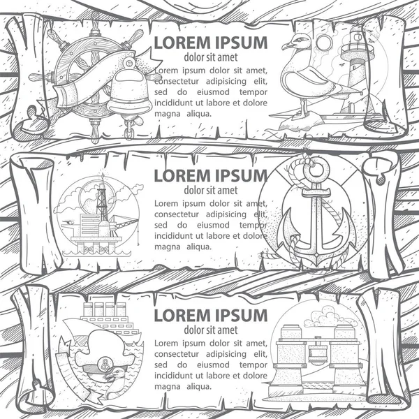 Spanduk pada tema laut . - Stok Vektor