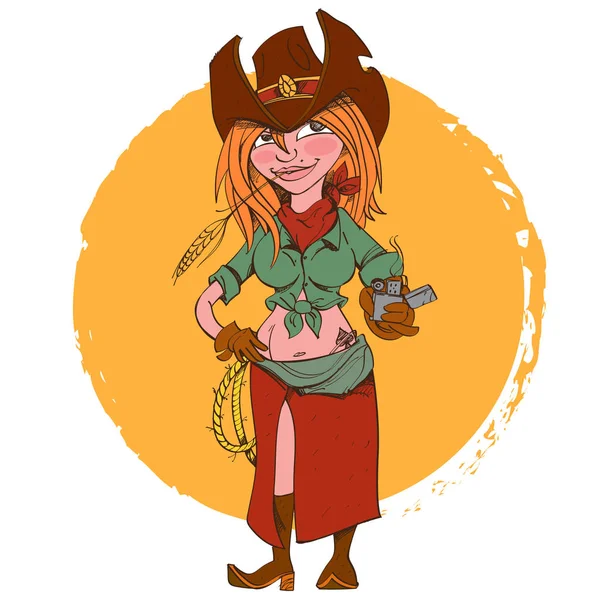 A menina o cowboy com um laço — Vetor de Stock