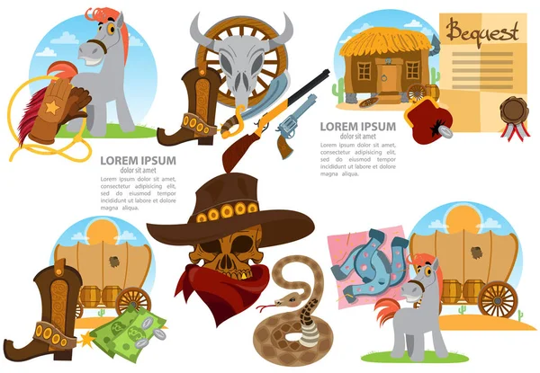 Wild West thema illustraties set — Stockvector